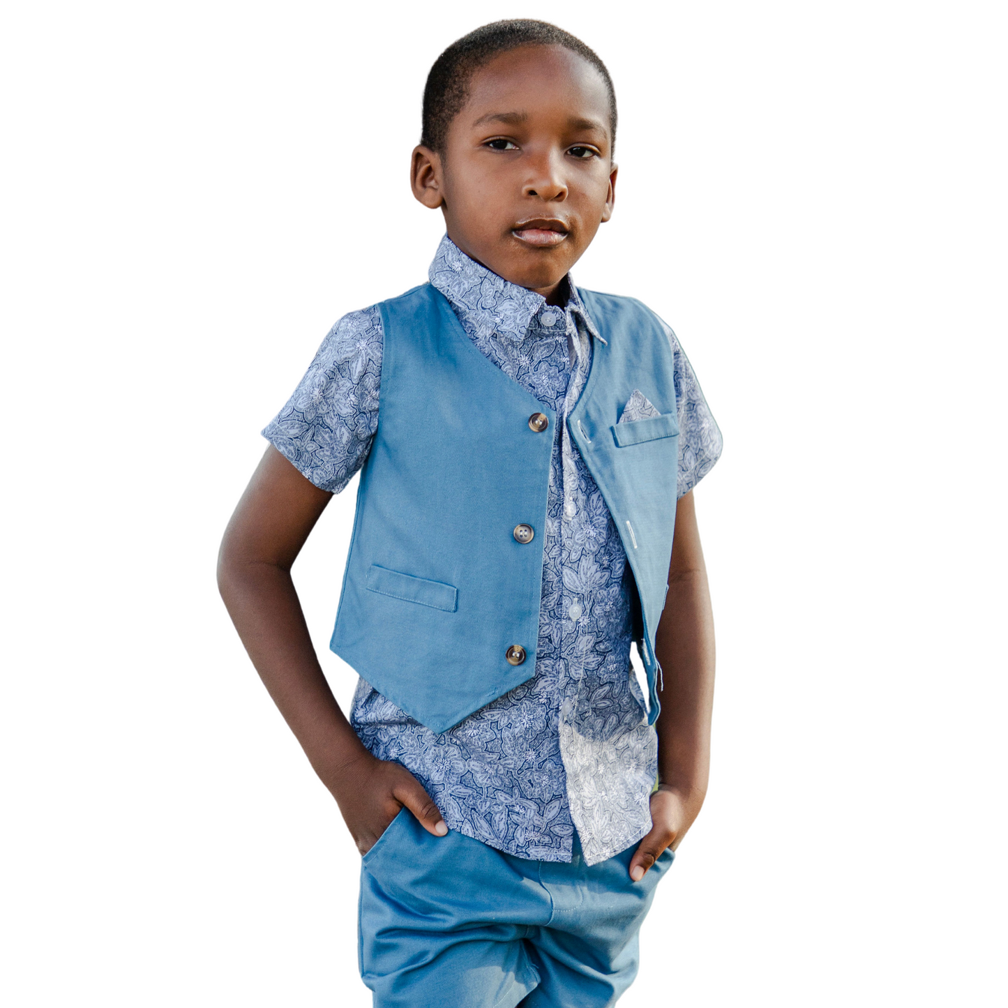 Boy's Blue Shorts Suit Set