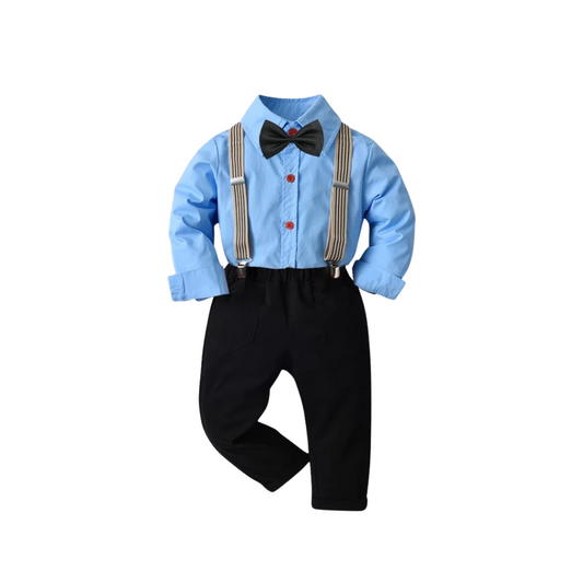 Born Gentleman 3 Piece Suspenders Suit Set (Blue/Black)