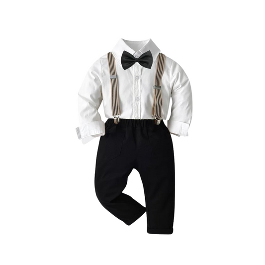 Born Gentleman 3 Piece Suspenders Suit Set (White/Black)