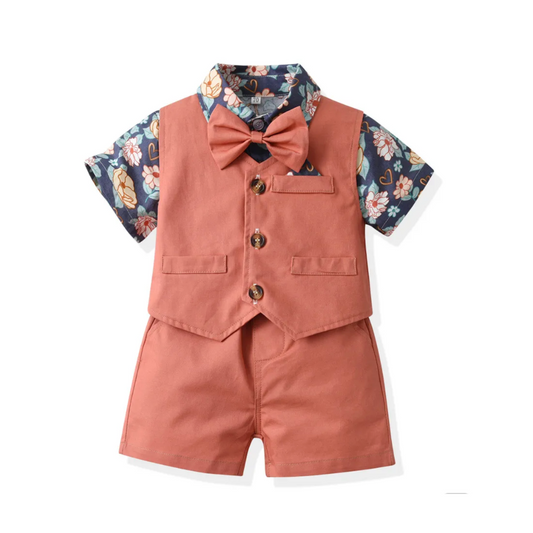 Boy's Floral and Peach Shorts Suit Set